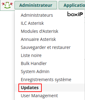 menu Administrateur > Updates
