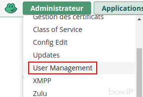 Menu Administrateur > User Management