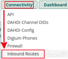 menu Connectivity > Inbound Routes - FreePBX (boxIP)