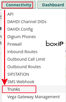 menu Connectivity > Trunks sous FreePBX (boxIP)