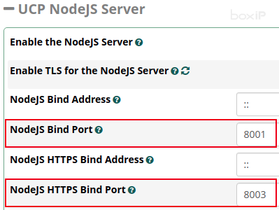 modifier ports NodeJS sur FreePBX